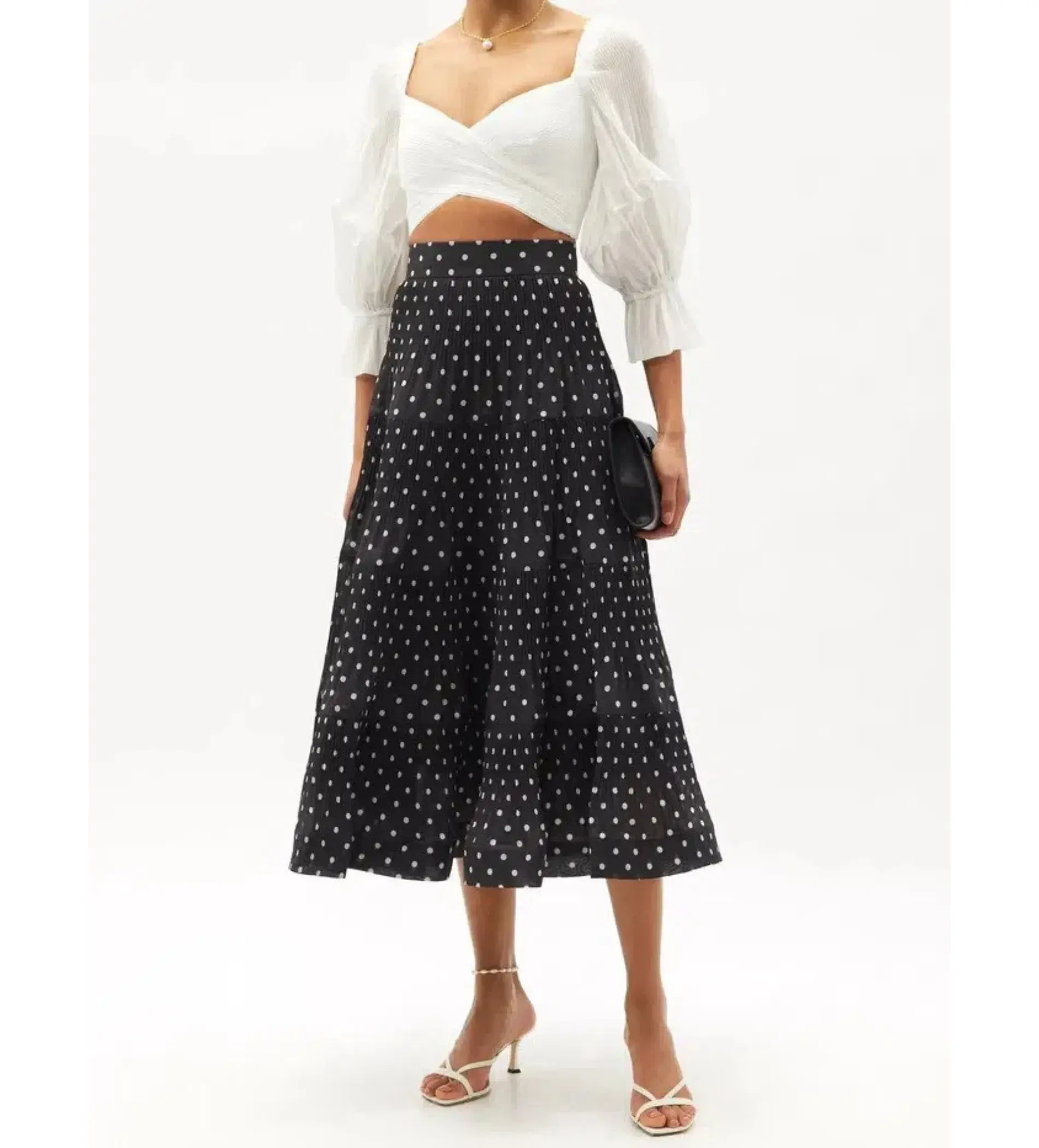 Zimmermann Tiered Plissé Voile Midi Skirt Polka Dot Size 0 AU 8 - Image 2