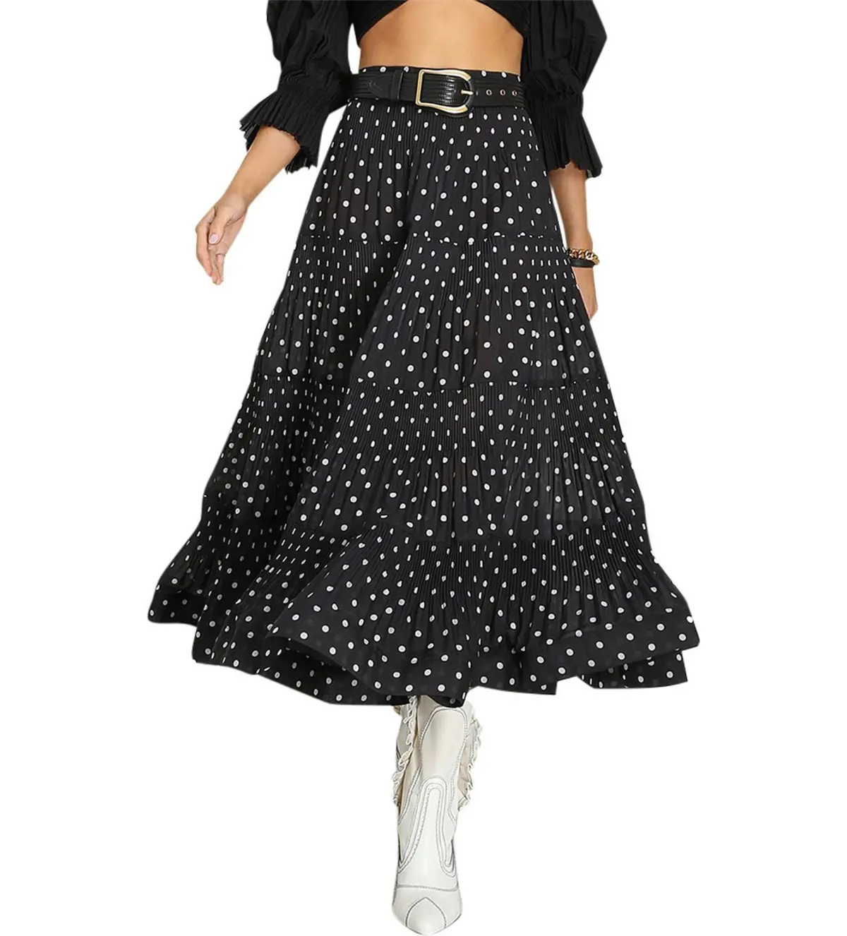 Zimmermann Tiered Plissé Voile Midi Skirt Polka Dot Size 0 AU 8 - Image 1