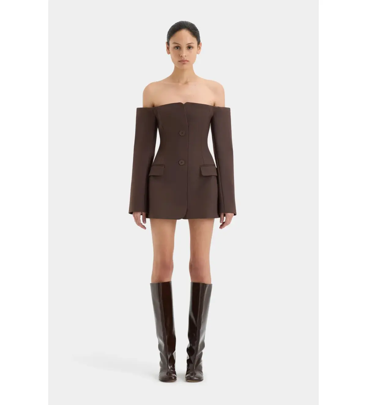 Sir the Label Sandrine Tailored Mini Dress Chocolate Size 1 AU 8 - Image 1