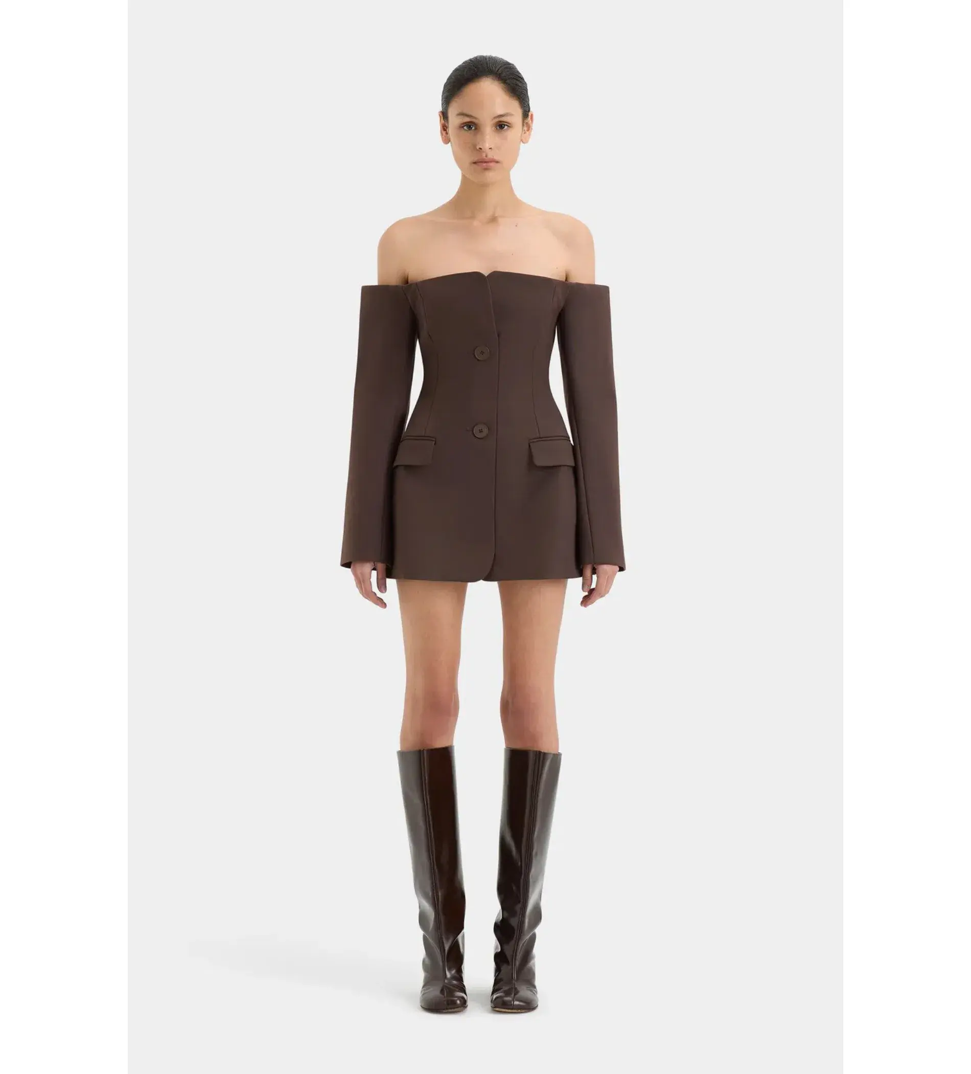 Sir the Label Sandrine Tailored Mini Dress Chocolate Size 1 AU 8 - Image 1