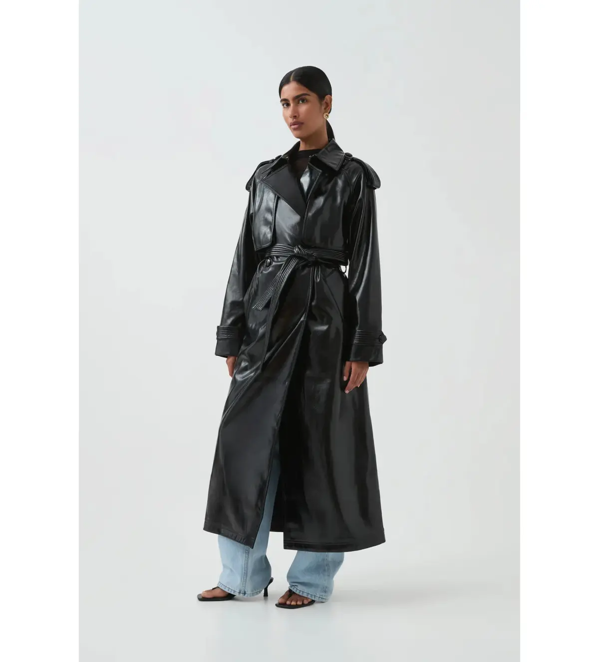 Aje Raven Vegan Leather Trench in Black Size S / AU 8 - Image 3