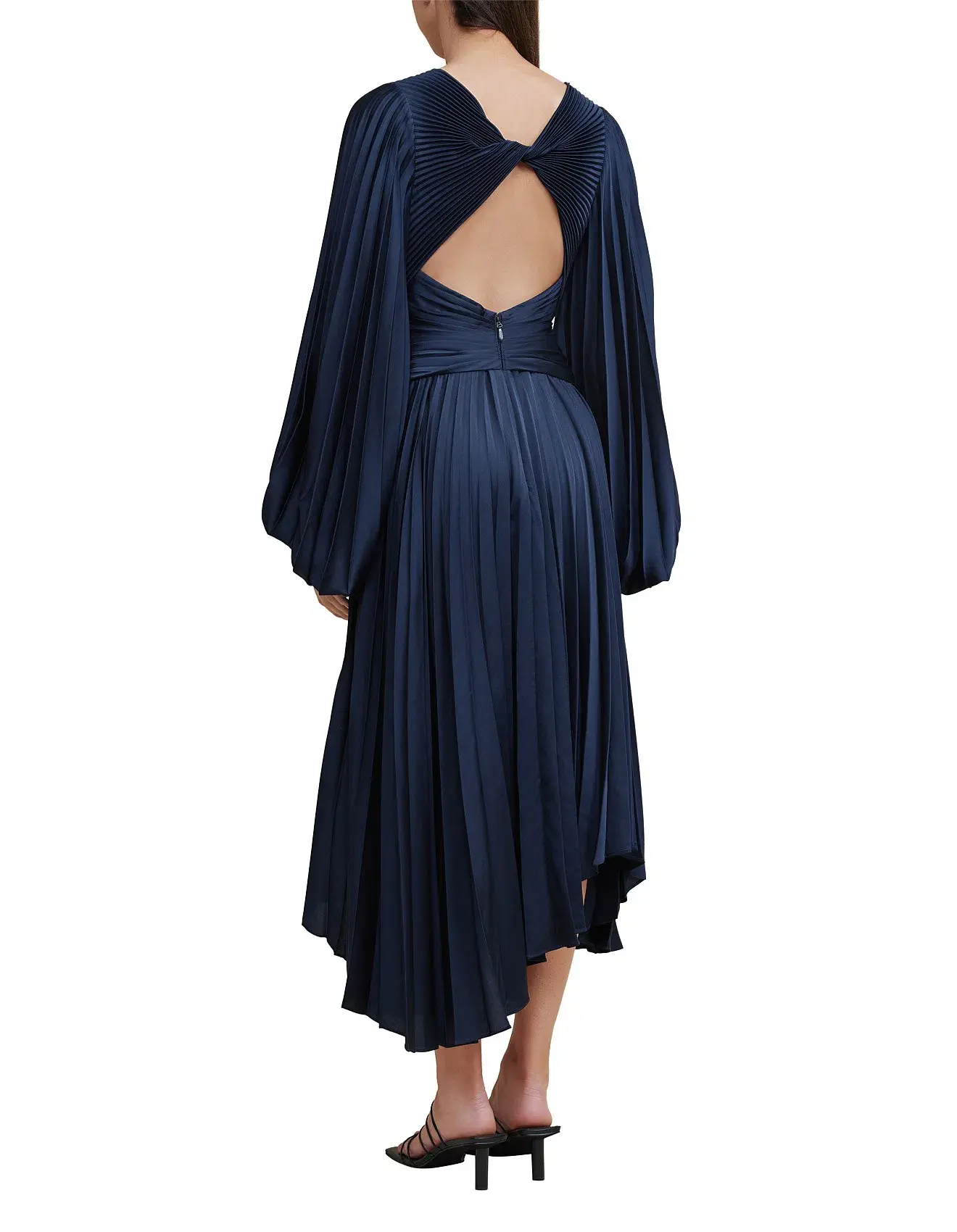 Acler Palms Pleated Midi Dress Navy Blue Size 6  - Image 2