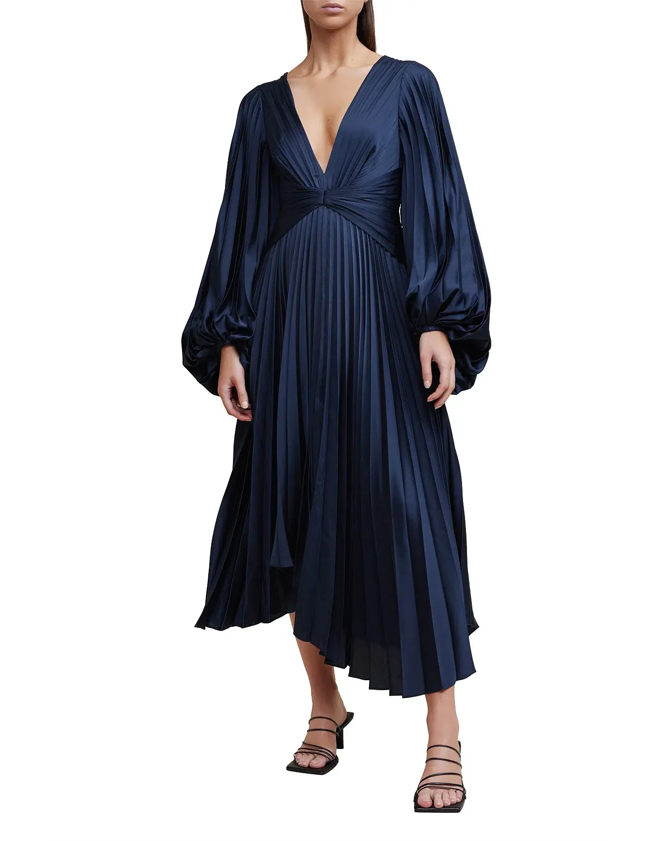 Acler Palms Pleated Midi Dress Navy Blue Size 6  - Image 1