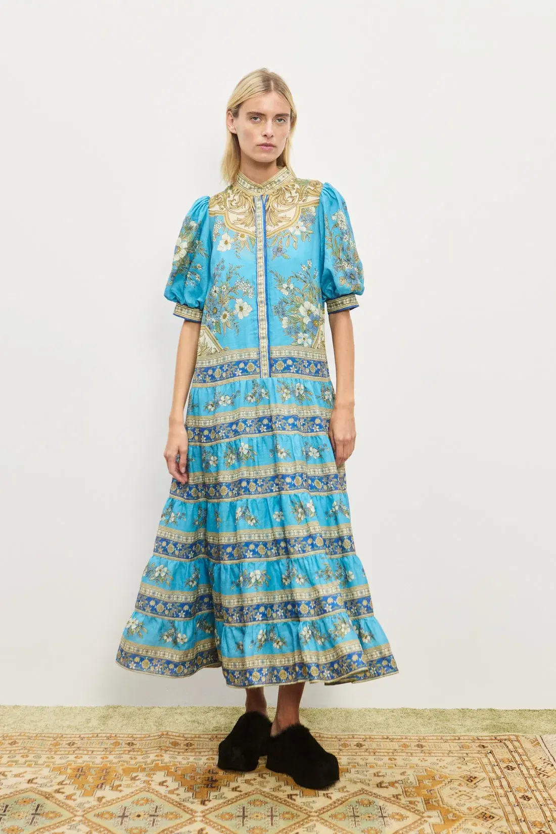 Alemais Cassie Tiered Midi Dress in Blue Size AU 16 - Image 1