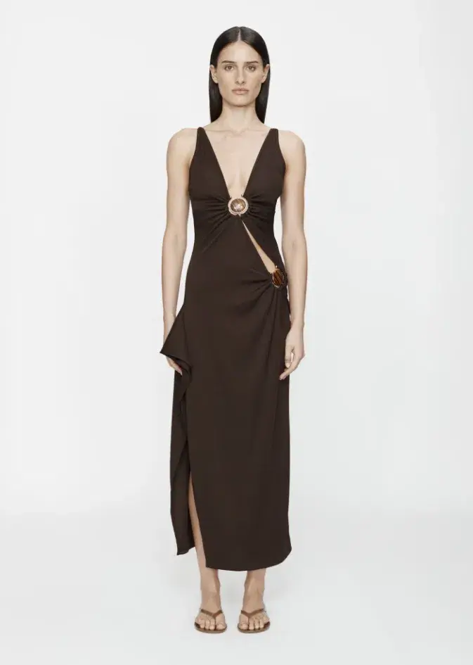 Christopher Esber Mineral Stone Cascade Tank Midi Dress in Espresso Size AU 10 - Image 1