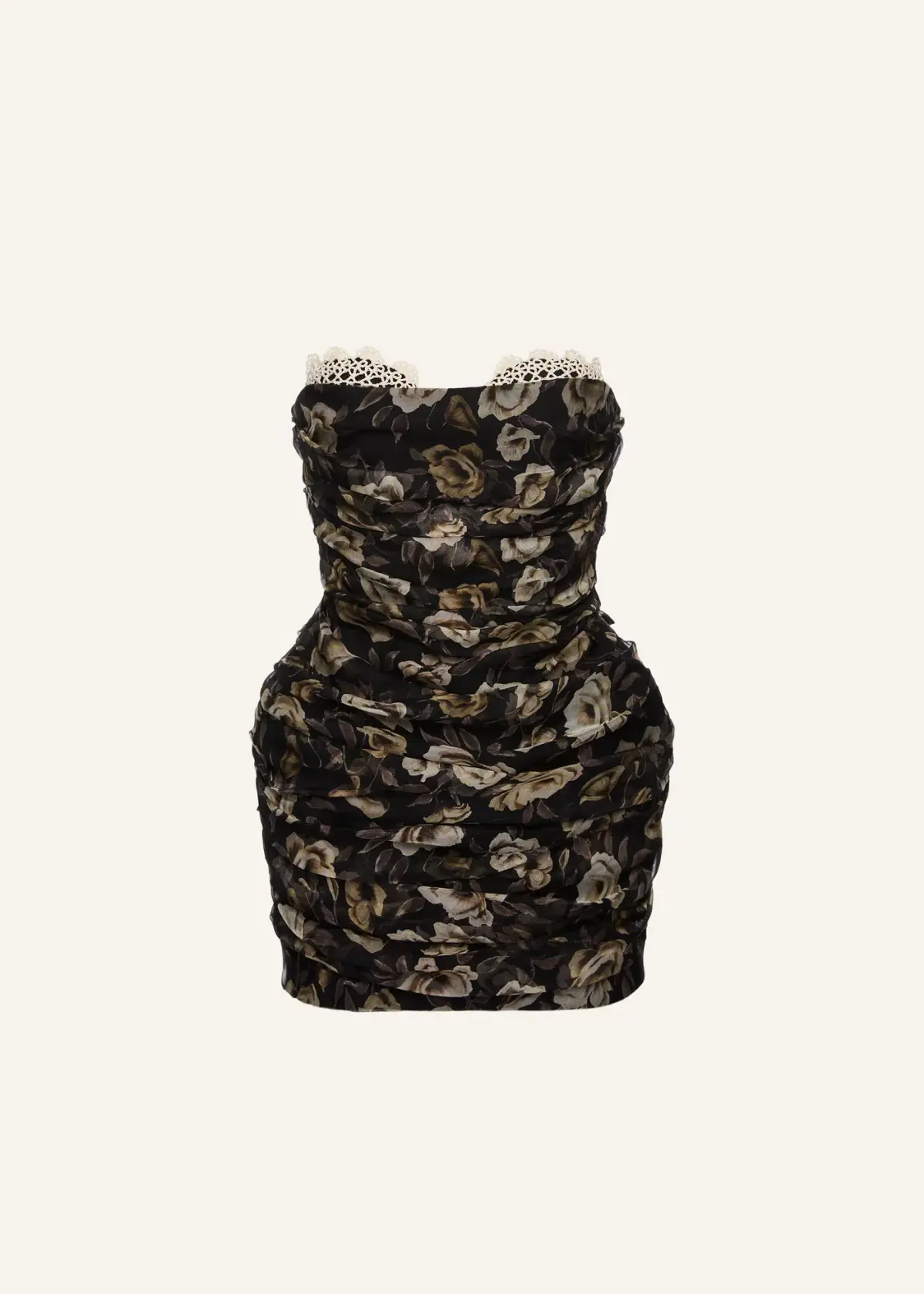 Magda Butrym Strapless Ruched Silk Mini Dress in Black Print Size XS/AU 6 - Image 6