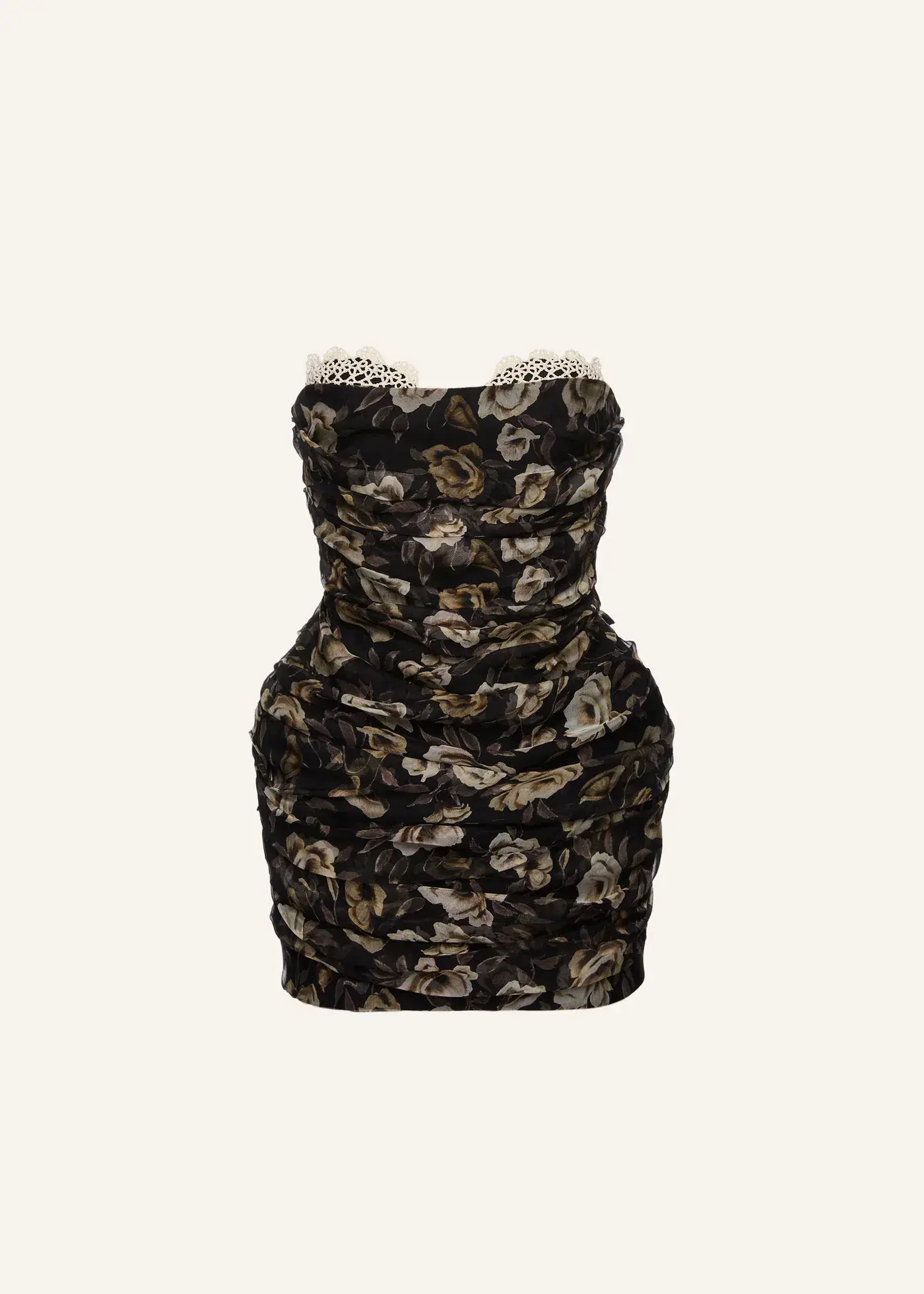 Magda Butrym Strapless Ruched Silk Mini Dress in Black Print Size XS/AU 6 - Image 6
