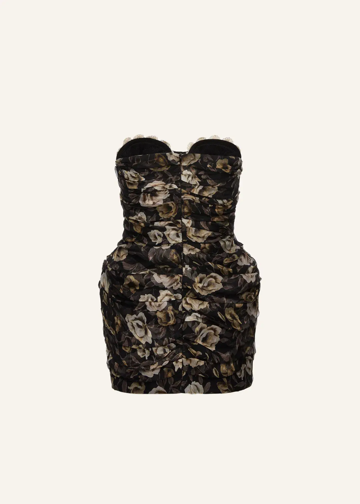 Magda Butrym Strapless Ruched Silk Mini Dress in Black Print Size XS/AU 6 - Image 5
