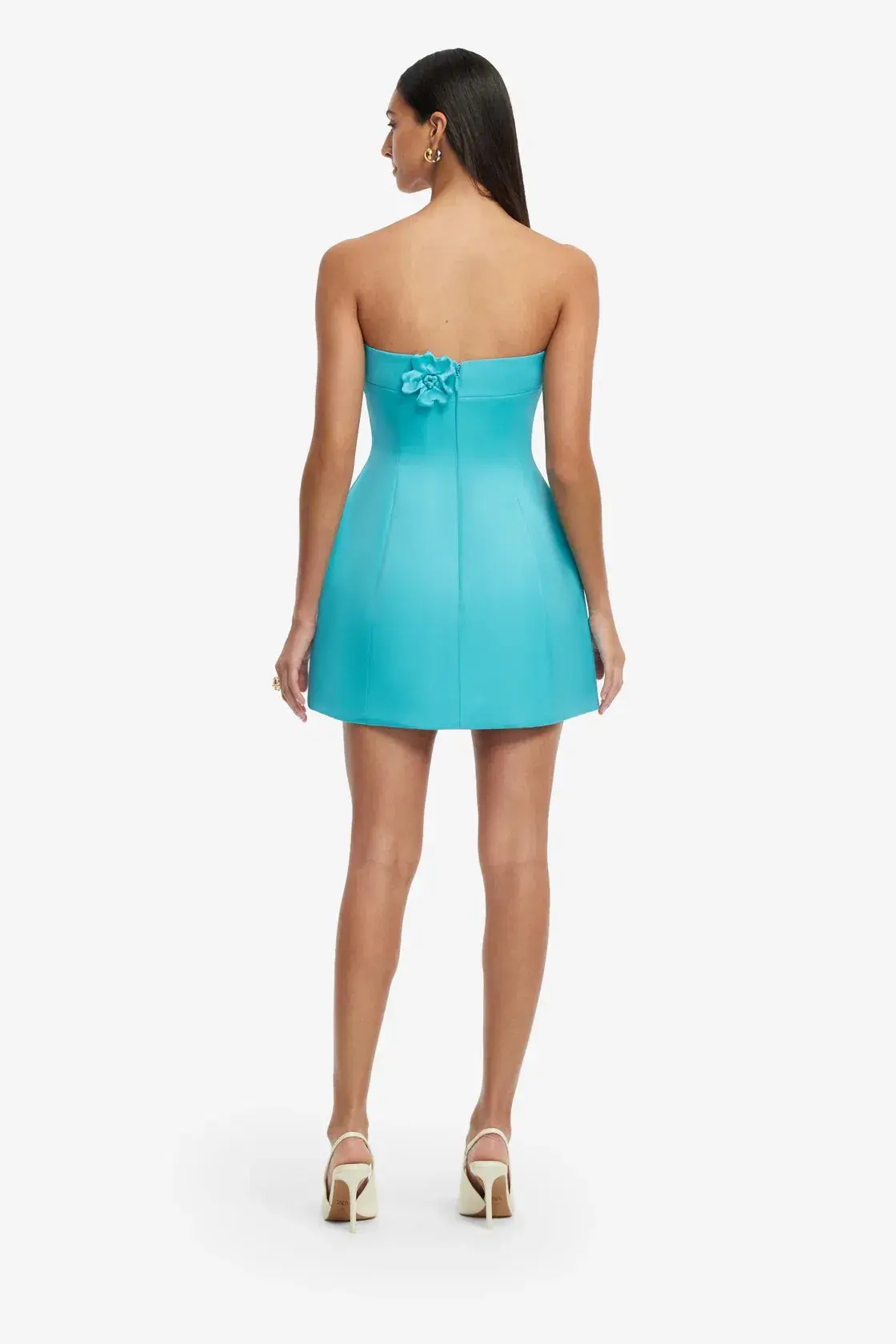 Leo Lin Rosario Petal Bustier Mini Dress Aqua Size AU 10 - Image 3