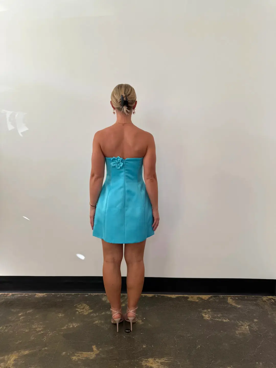 Leo Lin Rosario Petal Bustier Mini Dress Aqua Size AU 10 for rent on The Volte - main image