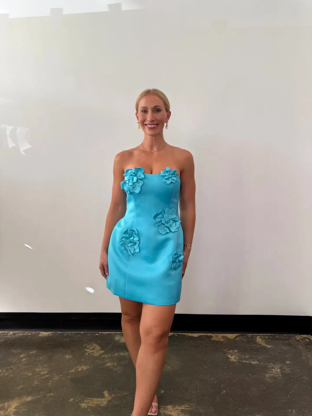 Leo Lin Rosario Petal Bustier Mini Dress Aqua Size AU 10 for rent on The Volte - main image