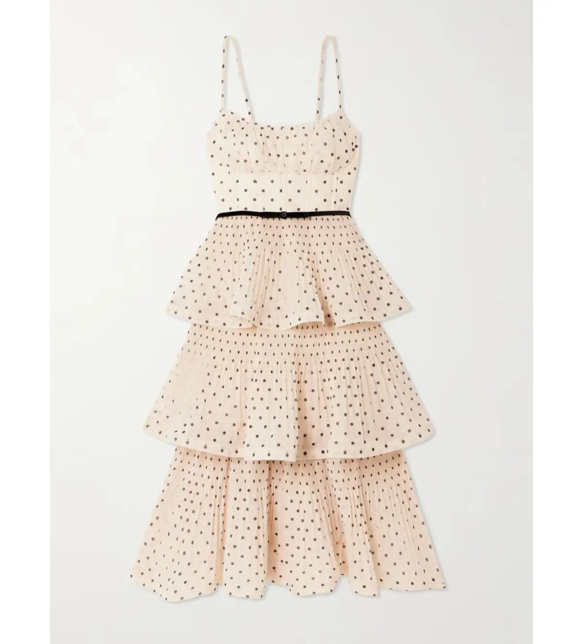 Zimmermann Pleated Tiered Midi Dress in Cream Black Polka Dot Size 1/AU10 - Image 3