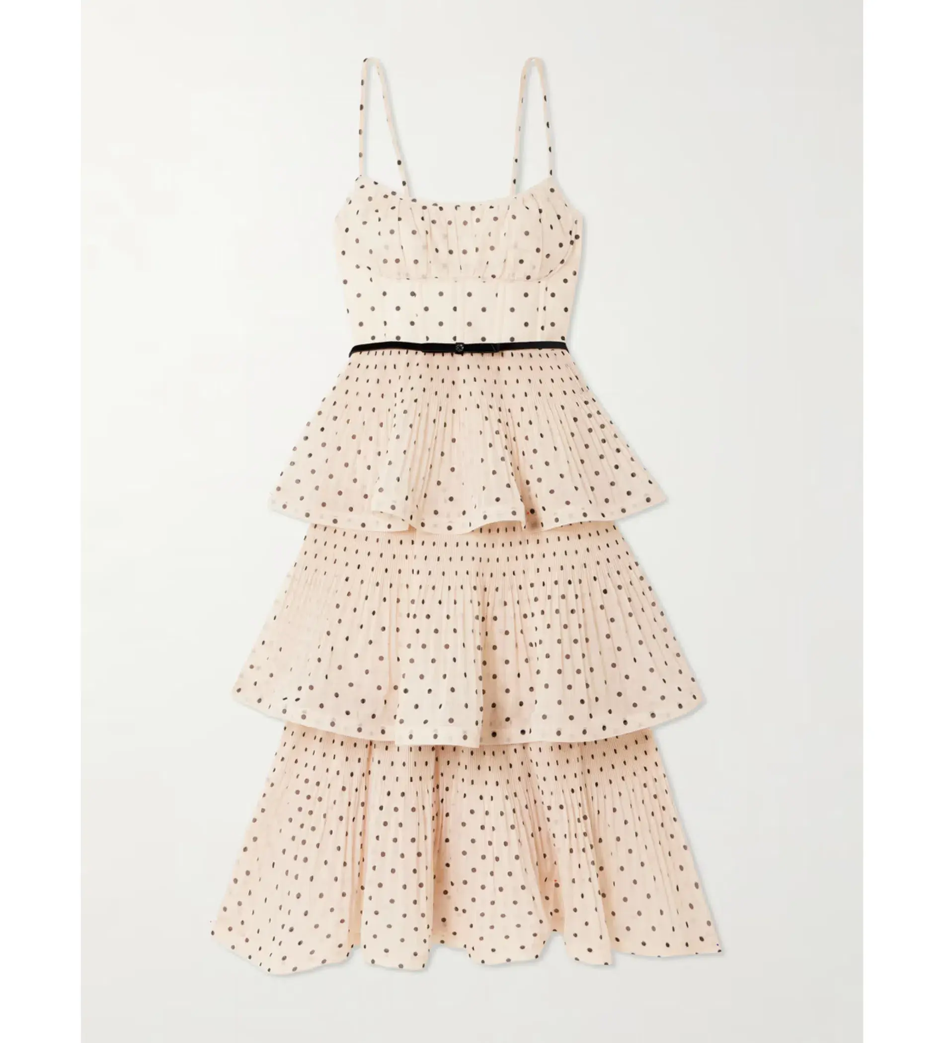 Zimmermann Pleated Tiered Midi Dress in Cream Black Polka Dot Size 1/AU10 - Image 3