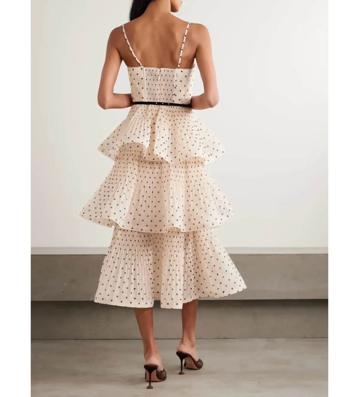 Zimmermann Pleated Tiered Midi Dress in Cream Black Polka Dot Size 1/AU10 - Image 2