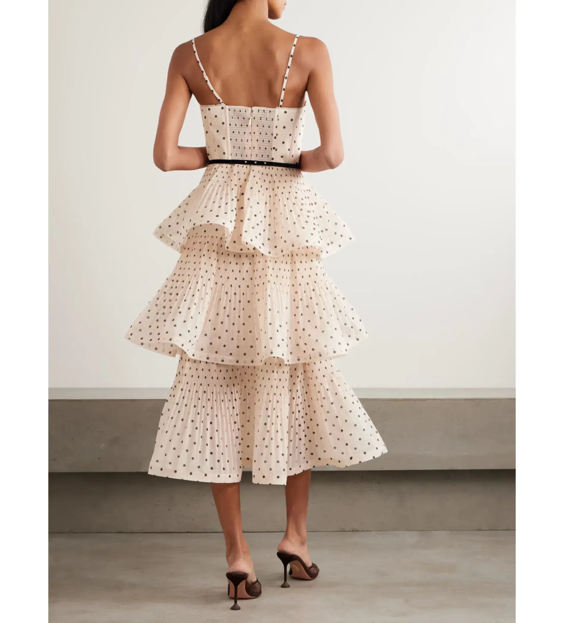 Zimmermann Pleated Tiered Midi Dress in Cream Black Polka Dot Size 1/AU10 - Image 2