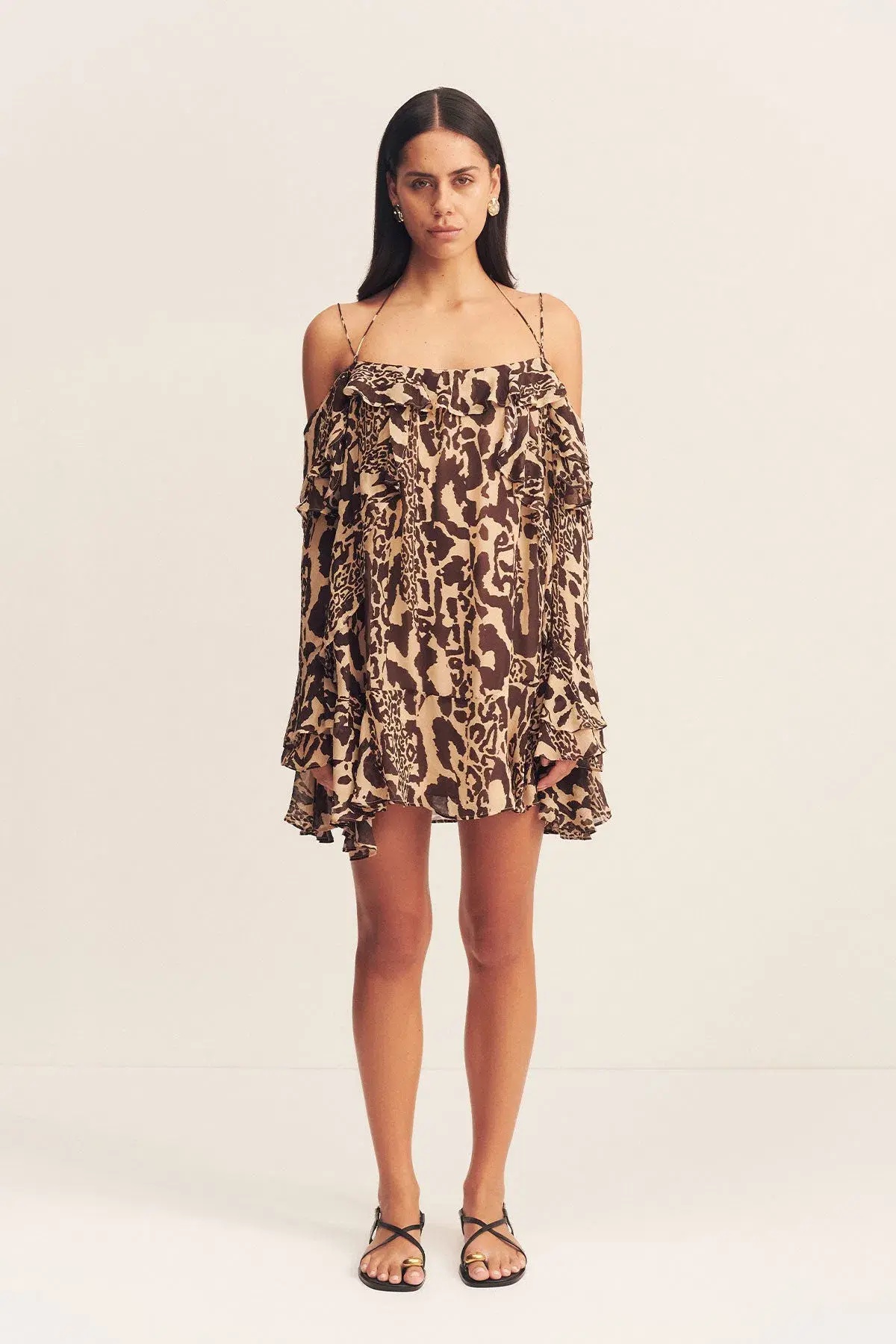 Shona Joy Goldie Tiered Mini Dress in Animal Effect Size XL / 14 - Image 1