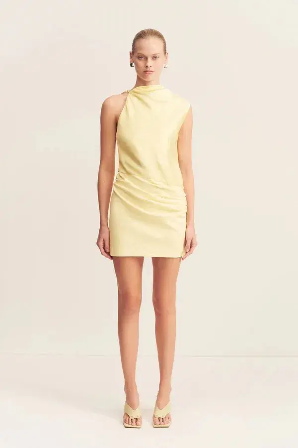 Shona Joy Dillon Cowl Mini Dress Yellow Sorbet Size 6 - Image 1