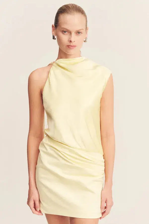 Shona Joy Dillon Cowl Mini Dress Yellow Sorbet Size 6 - Image 2