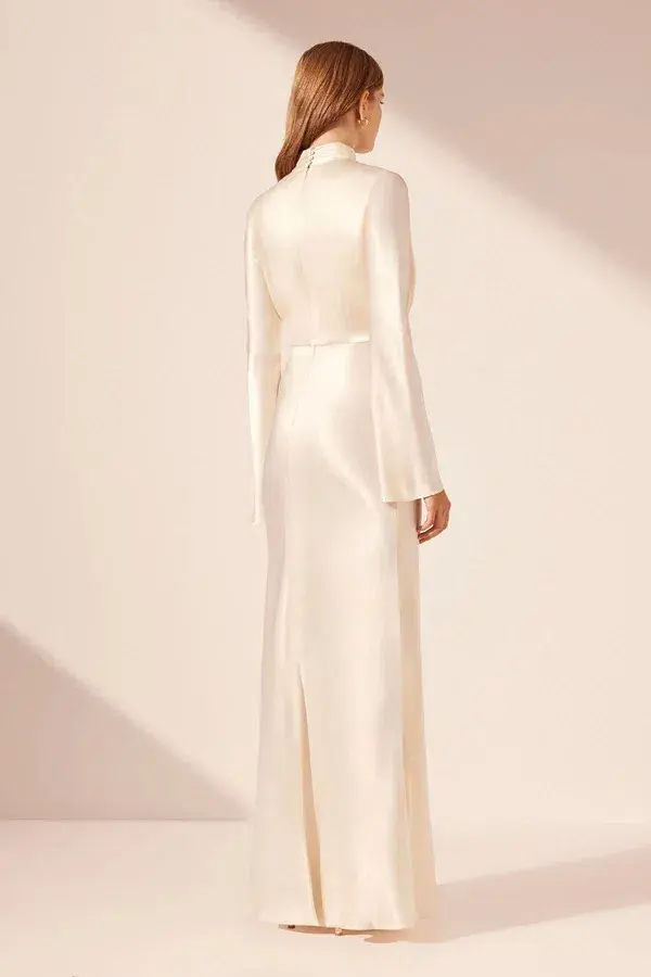 Shona Joy La Lune Plunged Long Sleeve Maxi Dress Cream Size 6 - Image 4