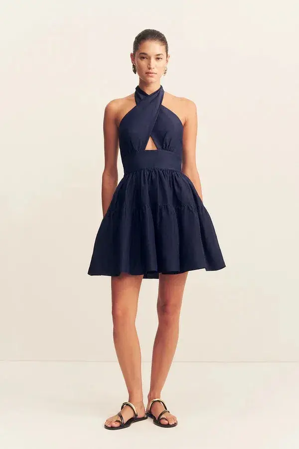 Shona Joy Celeste Halter Tiered Mini Dress in Midnight Size AU 14 - Image 1