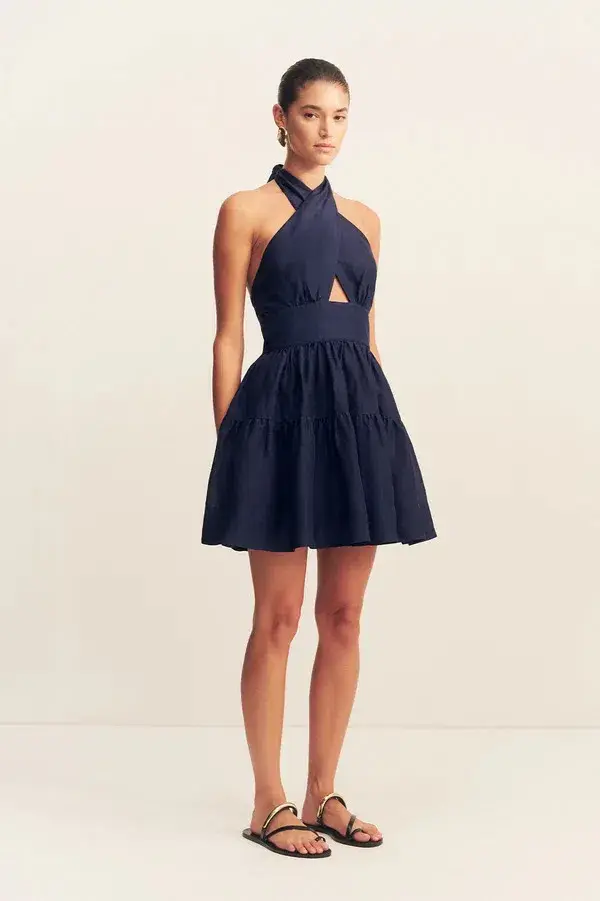 Shona Joy Celeste Halter Tiered Mini Dress in Midnight Size AU 14 - Image 2