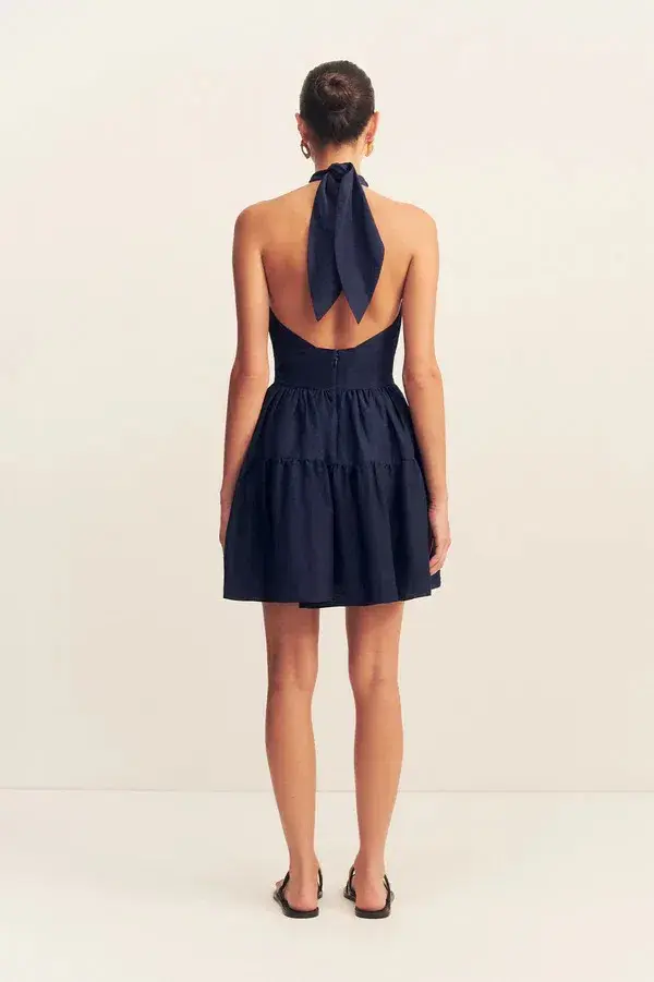 Shona Joy Celeste Halter Tiered Mini Dress in Midnight Size AU 14 for rent on The Volte - main image