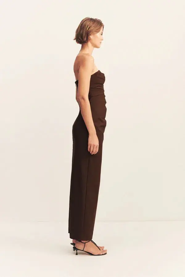 Shona Joy Lani Strapless Draped Maxi Dress Espresso Size AU 14 for rent on The Volte - main image