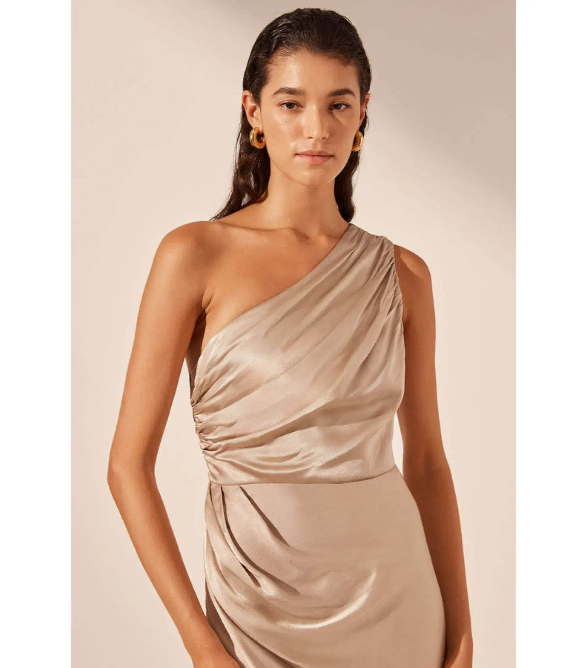 Shona Joy La Lune Gathered One Shoulder Maxi Dress Gold Size AU 16 - Image 3