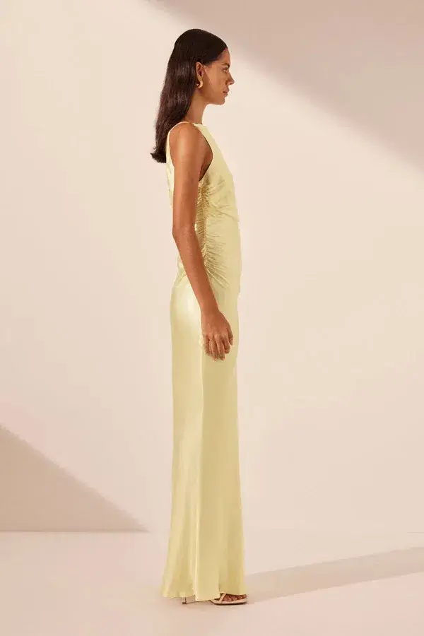 Shona Joy La Lune High Neck Ruched Maxi Dress Lemon Size 10 - Image 3