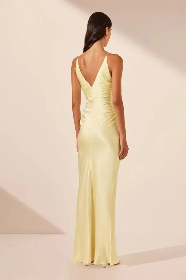 Shona Joy La Lune High Neck Ruched Maxi Dress Lemon Size 10 - Image 4