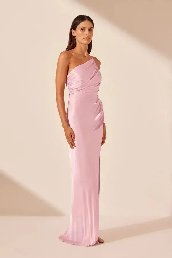 Shona Joy La Lune Asymmetrical Gathered Maxi Dress in Peony Size AU 10 - Image 3