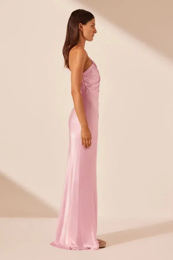 Shona Joy La Lune Asymmetrical Gathered Maxi Dress in Peony Size AU 10 - Image 4