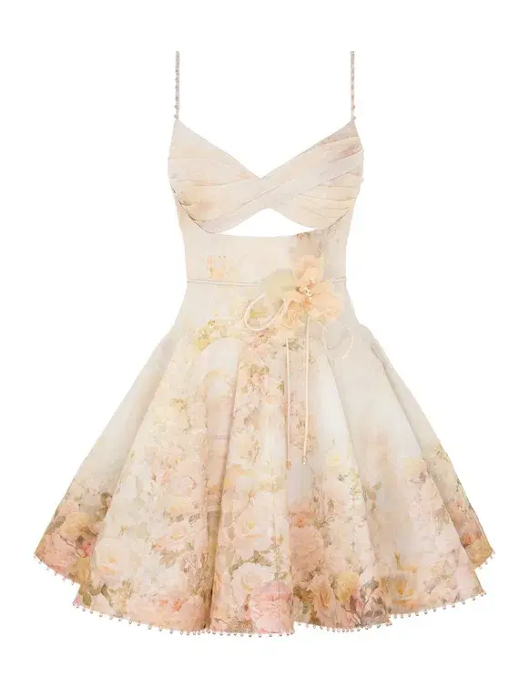 Zimmermann Memento Twist Front Mini Dress Rose Arbor Size 0P/AU 6 for rent on The Volte - main image