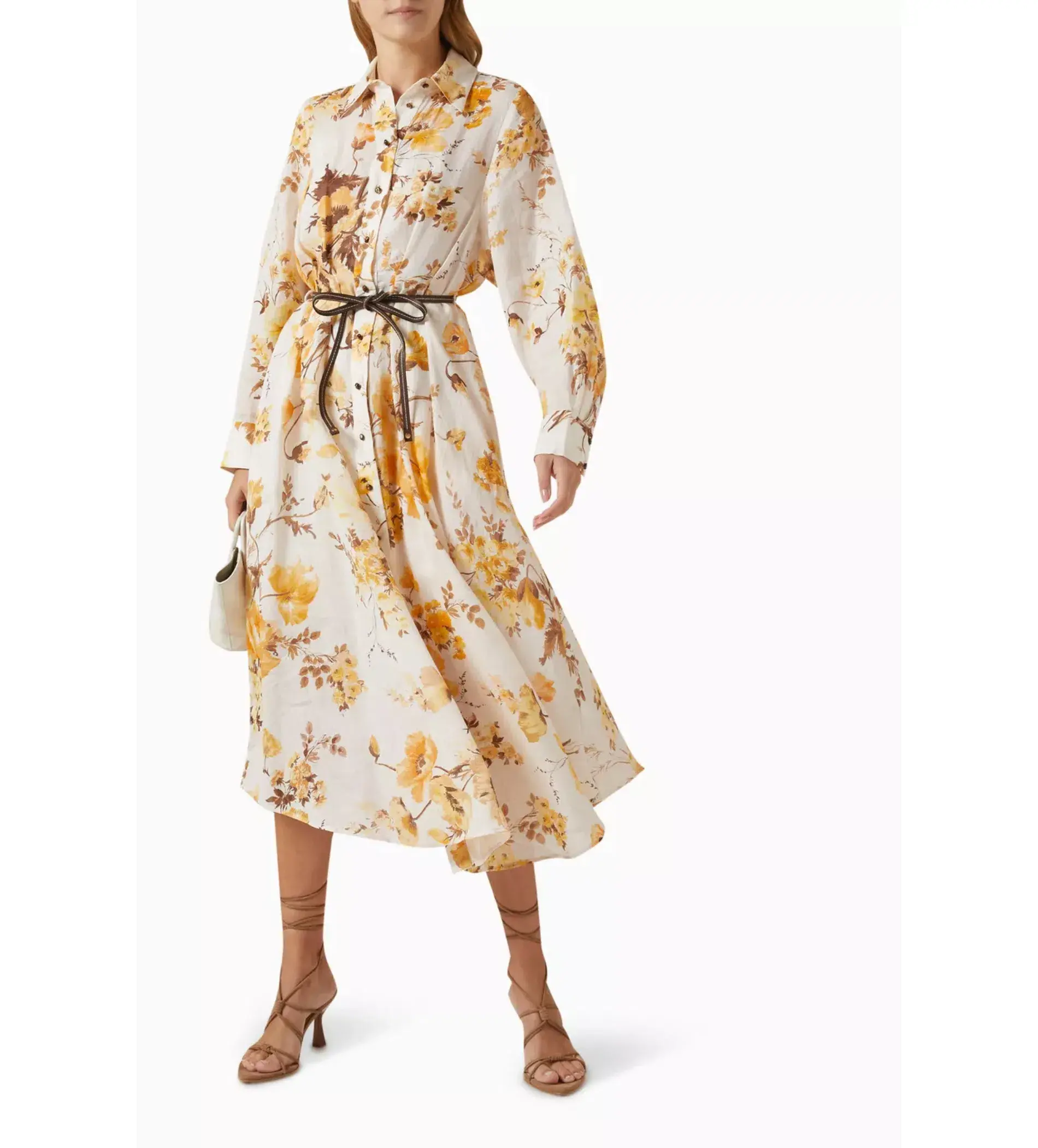 Zimmermann Ottie Tuck Shirt Midi Dress White Floral Size 4/AU 16 - Image 1