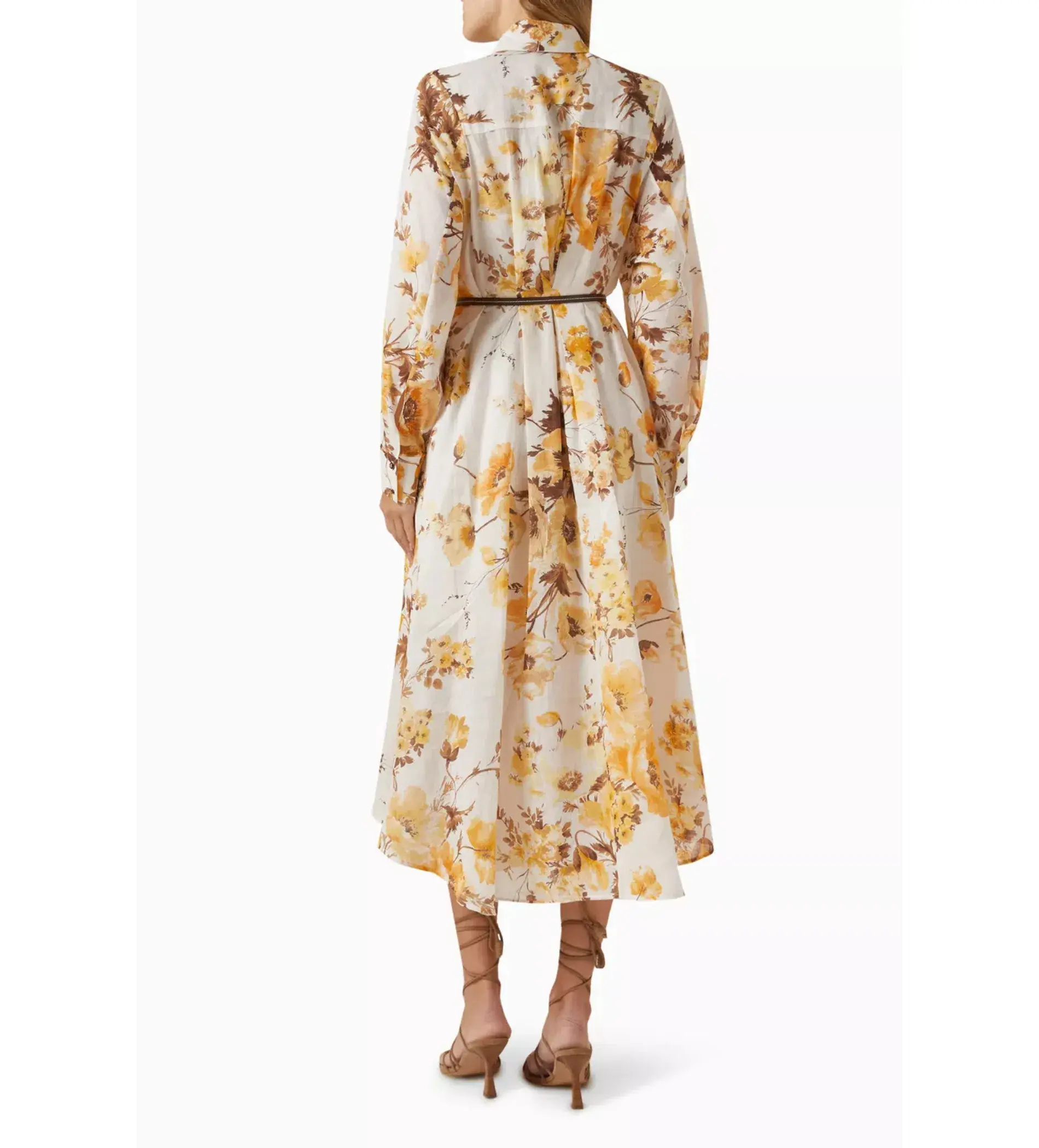Zimmermann Ottie Tuck Shirt Midi Dress White Floral Size 4/AU 16 - Image 3