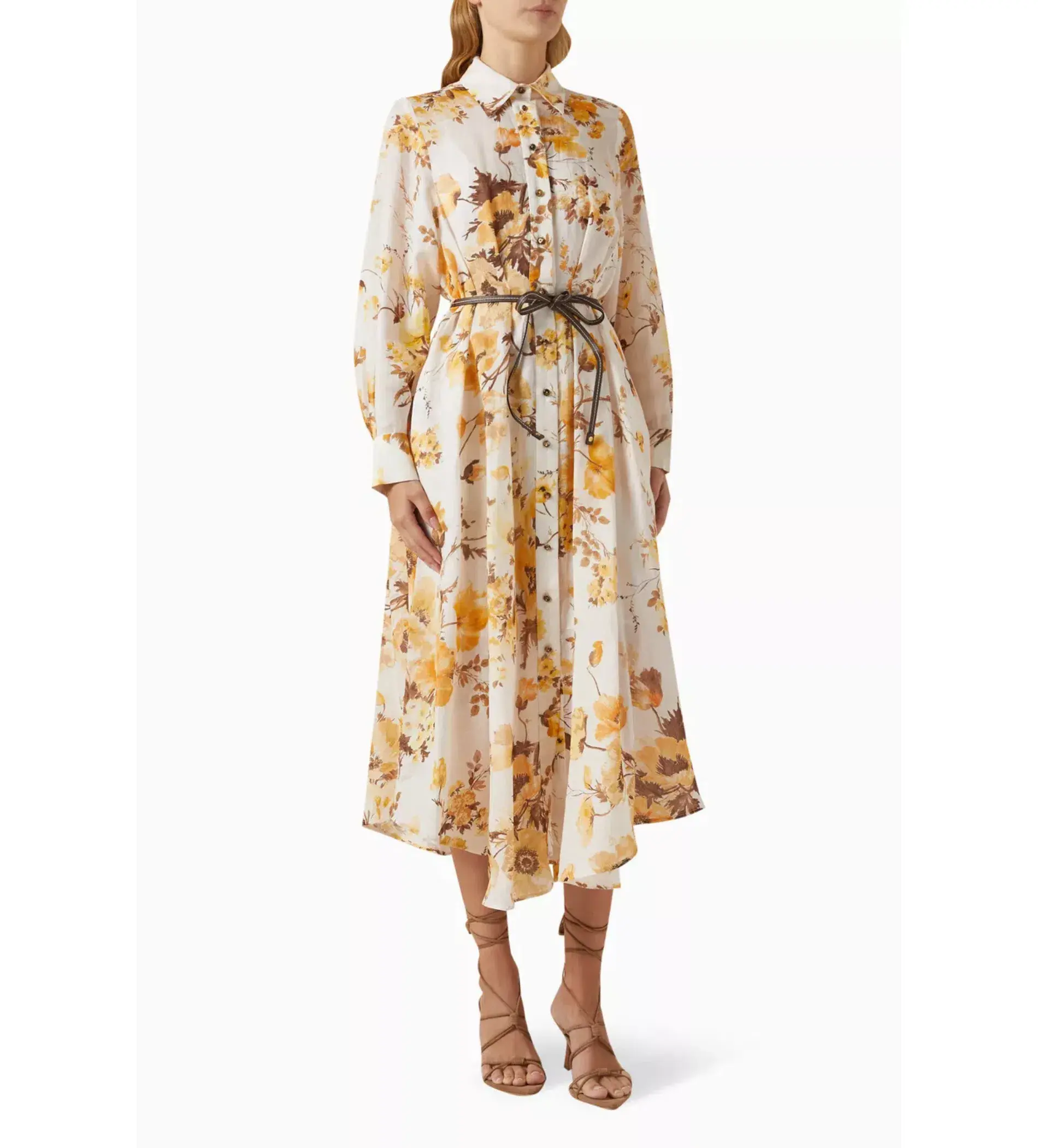 Zimmermann Ottie Tuck Shirt Midi Dress White Floral Size 4/AU 16 - Image 2