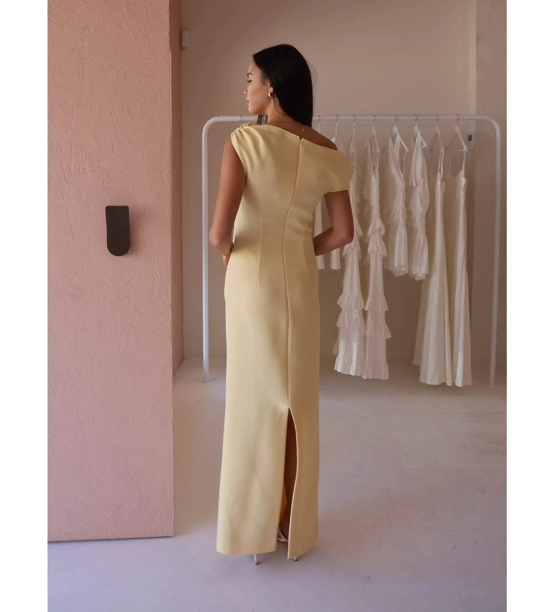 By Nicola Vivian Crepe Maxi Dress in Lemon Size 8 - Image 2