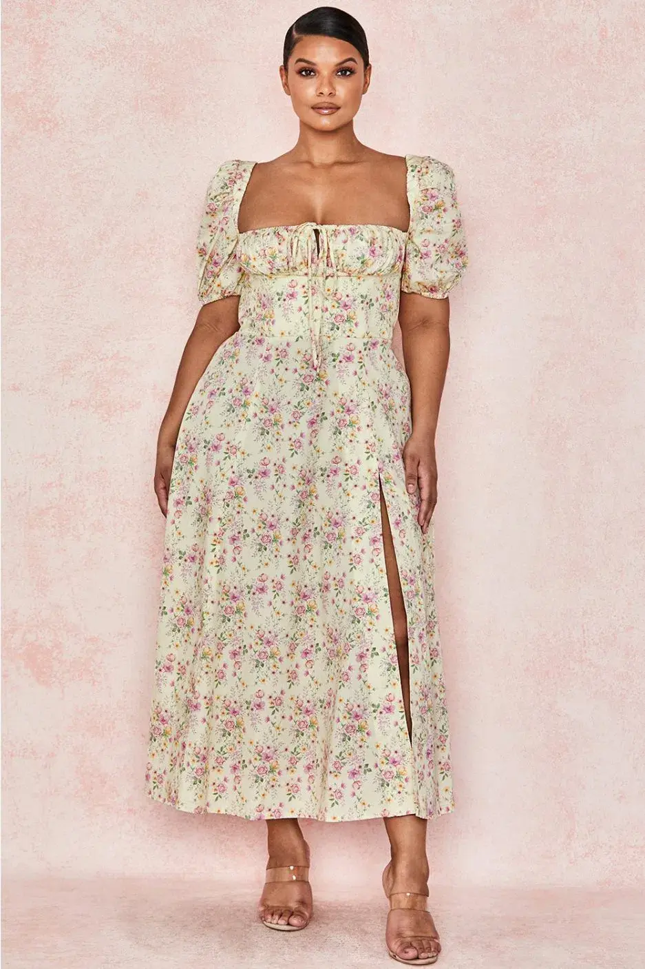 House of CB Lemon Floral Tallulah Dress Puff Sleeve Size Size 12 for rent on The Volte - main image