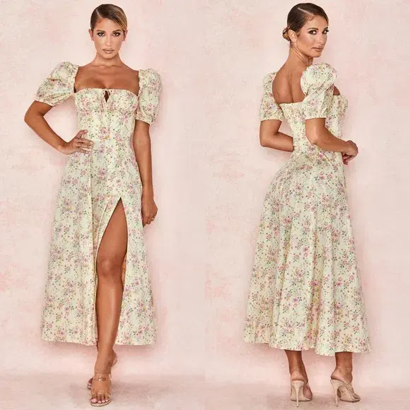 House of CB Lemon Floral Tallulah Dress Puff Sleeve Size Size 12 for rent on The Volte - main image