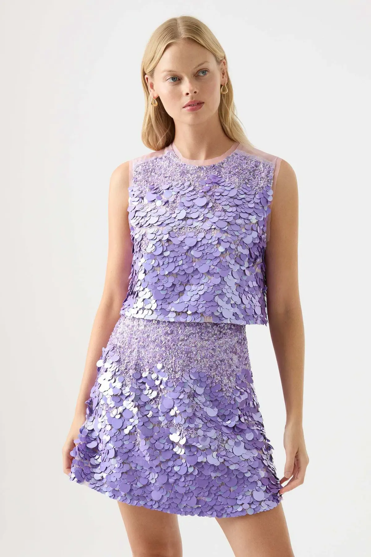 Aje Celeste Sequin Shell Top and Cherie Sequin Skirt Set Purple Size 8 - Image 1