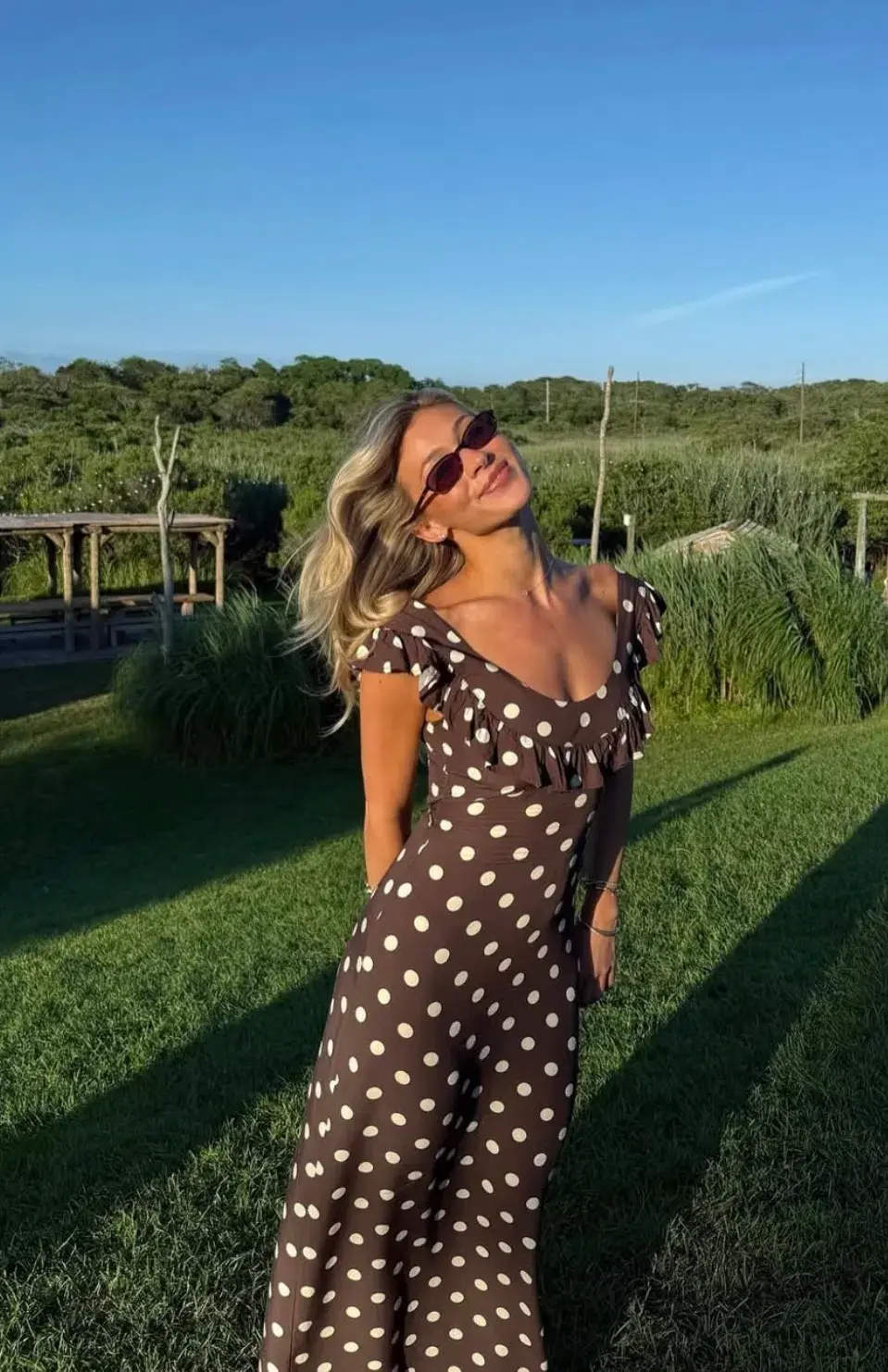 Design By Si Luna Dress Maxi Dress Brown Polka Size 8 - Image 3
