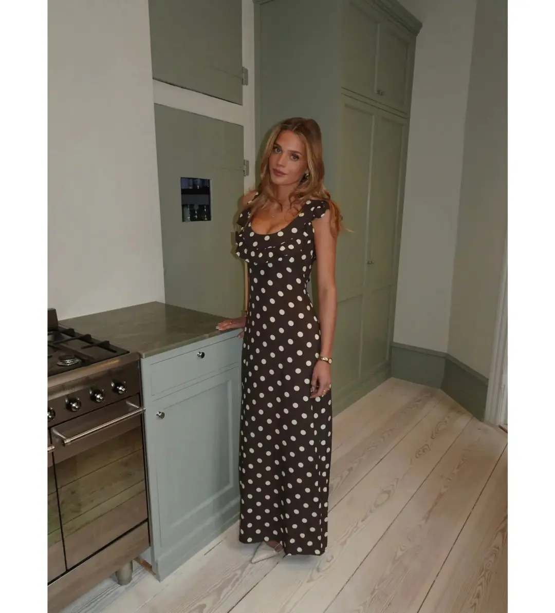 Design by Si Luna Maxi Dress Polka Dots Brown/Yellow Size AU 10 for rent on The Volte - main image