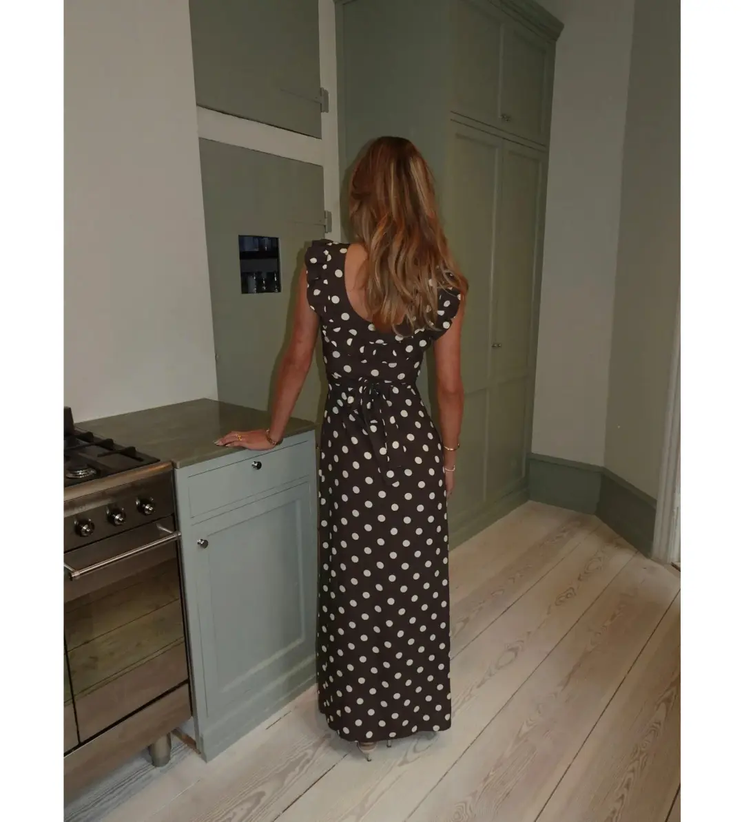 Design by Si Luna Maxi Dress Polka Dots Brown/Yellow Size AU 10 for rent on The Volte - main image