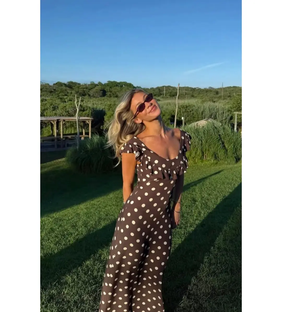 Design by Si Luna Maxi Dress Polka Dots Brown/Yellow Size AU 12 for rent on The Volte - main image