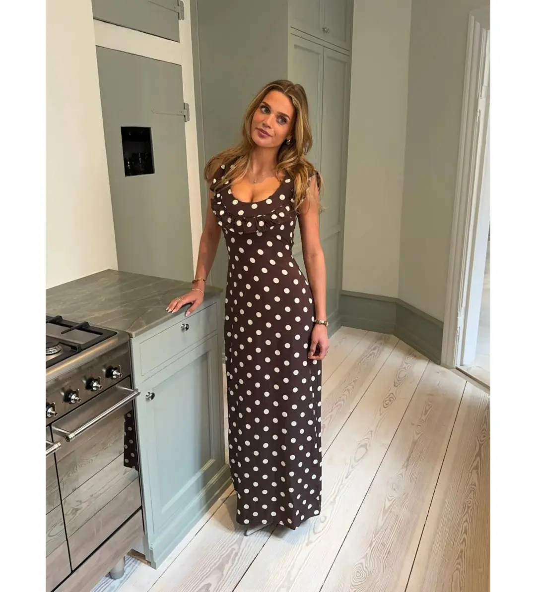 Design by Si Luna Maxi Dress Polka Dots Brown/Yellow Size AU 12 for rent on The Volte - main image