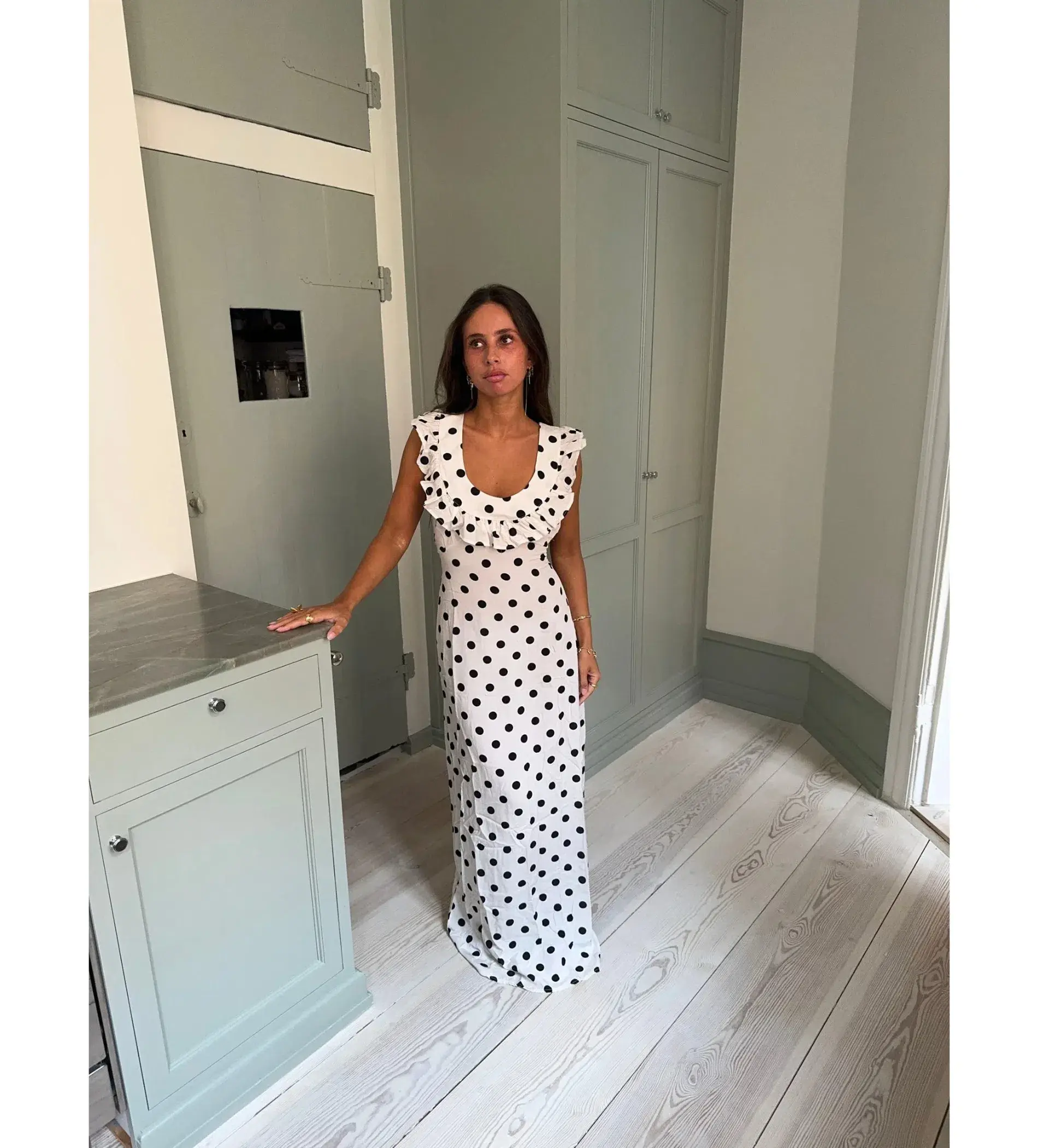 Design by Si Luna Maxi Dress Polka Dots White/Black Size AU 8 - Image 1