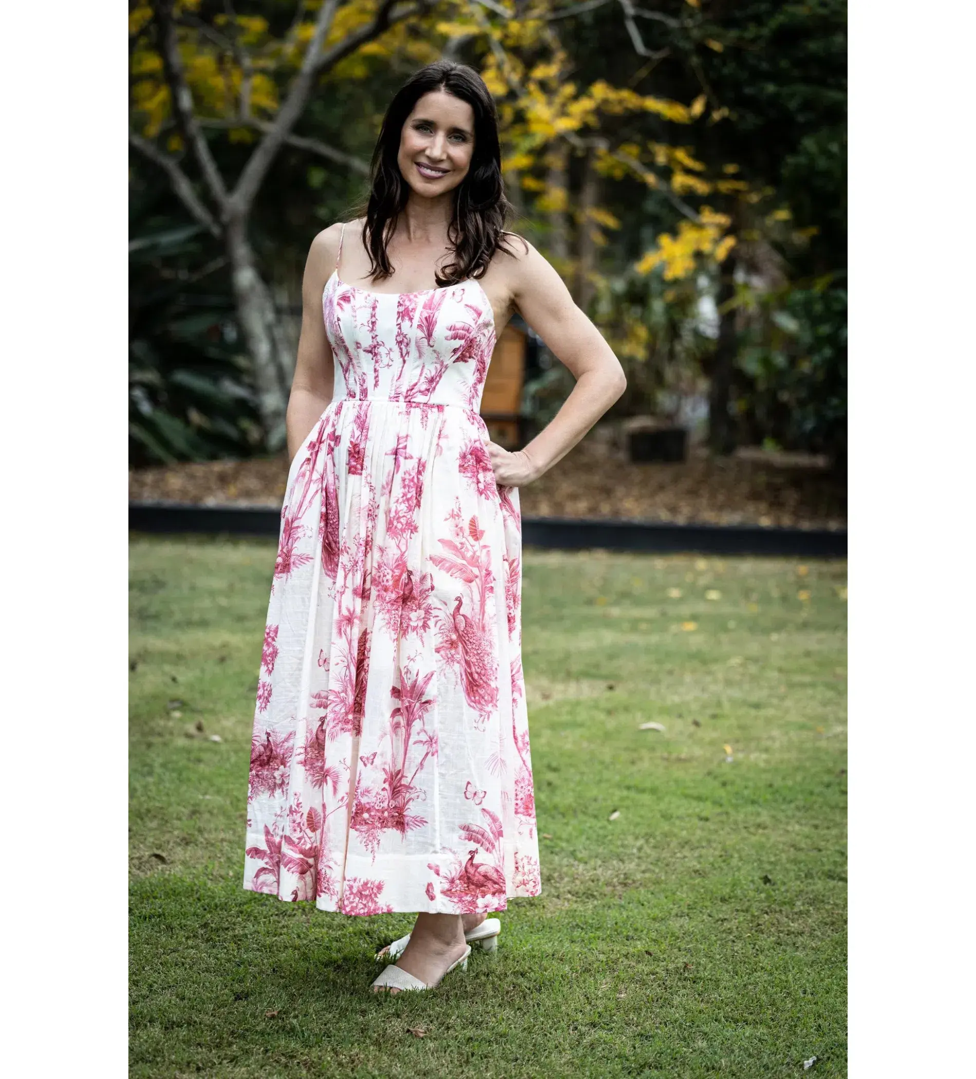 Zimmermann Waverly Corset Midi Dress Pink Palm Size 3 AU 14 - Image 2
