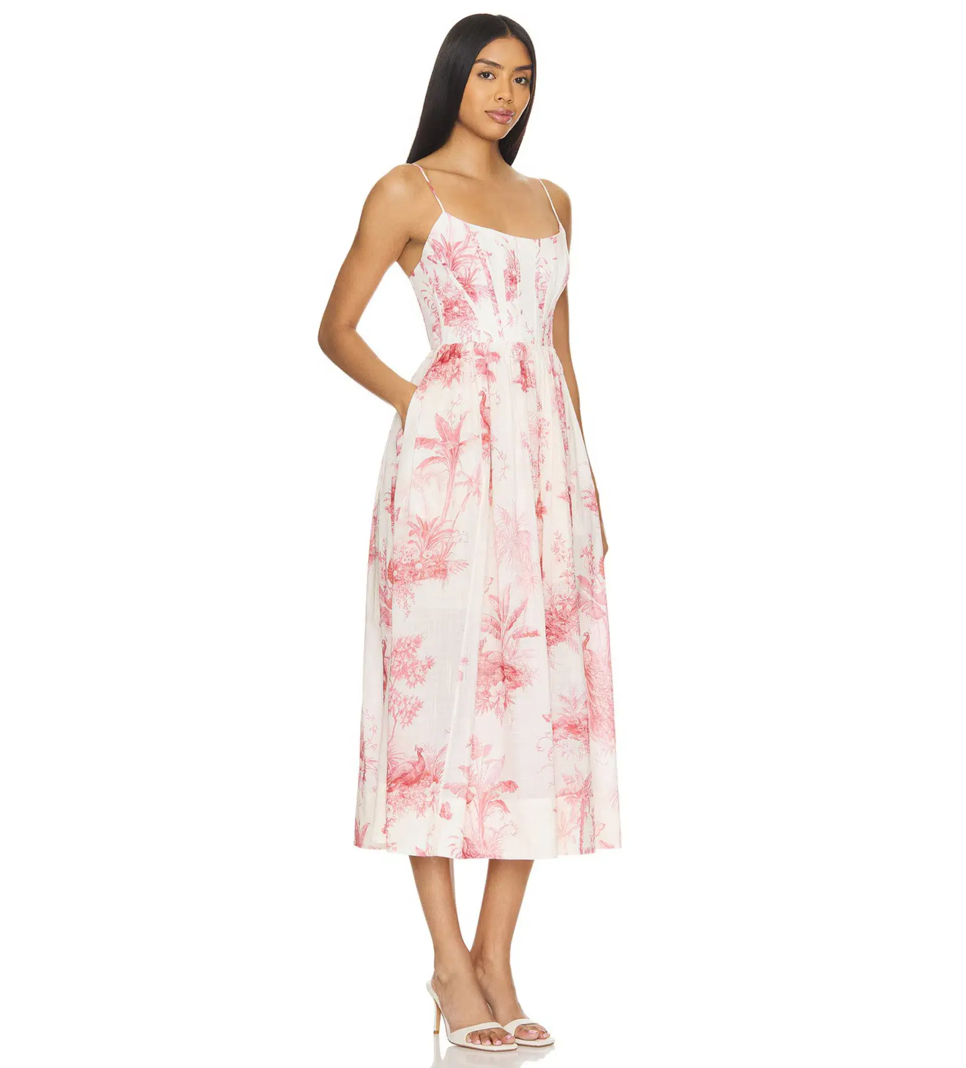 Zimmermann Waverly Corset Midi Dress Pink Palm Size 3 AU 14 - Image 3