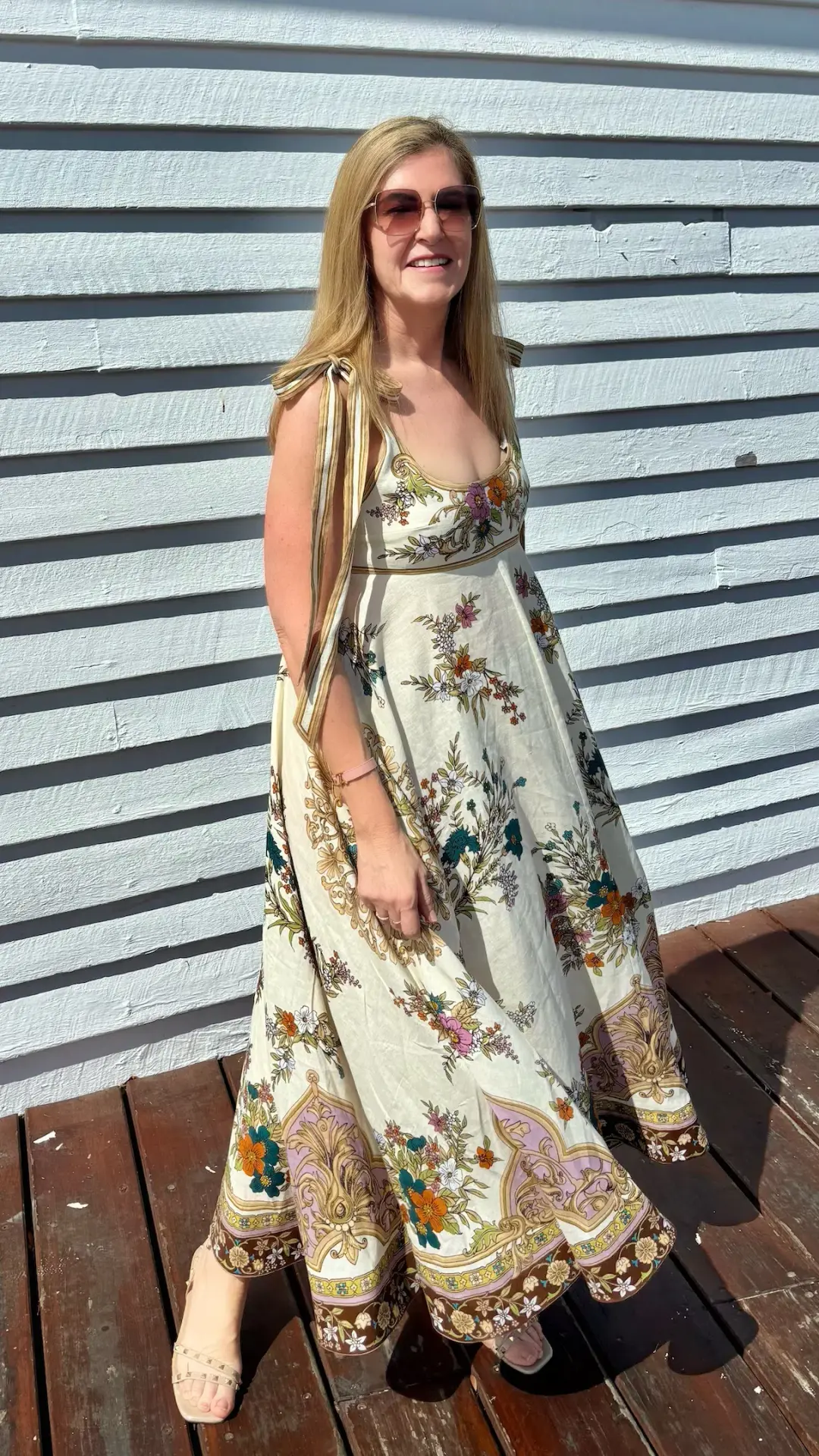Alemais Antoinette Ballet Midi Sundress in  Beige Floral Size AU 12 for rent on The Volte - main image