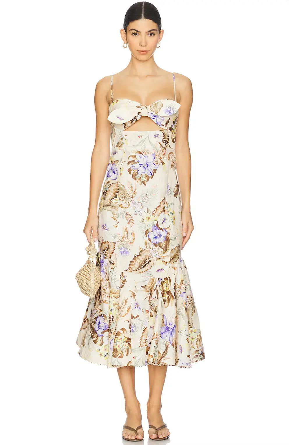 Zimmermann The Coco Tie Front Midi Dress in Cream Multi Floral Size 1 / AU 10 for rent on The Volte - main image